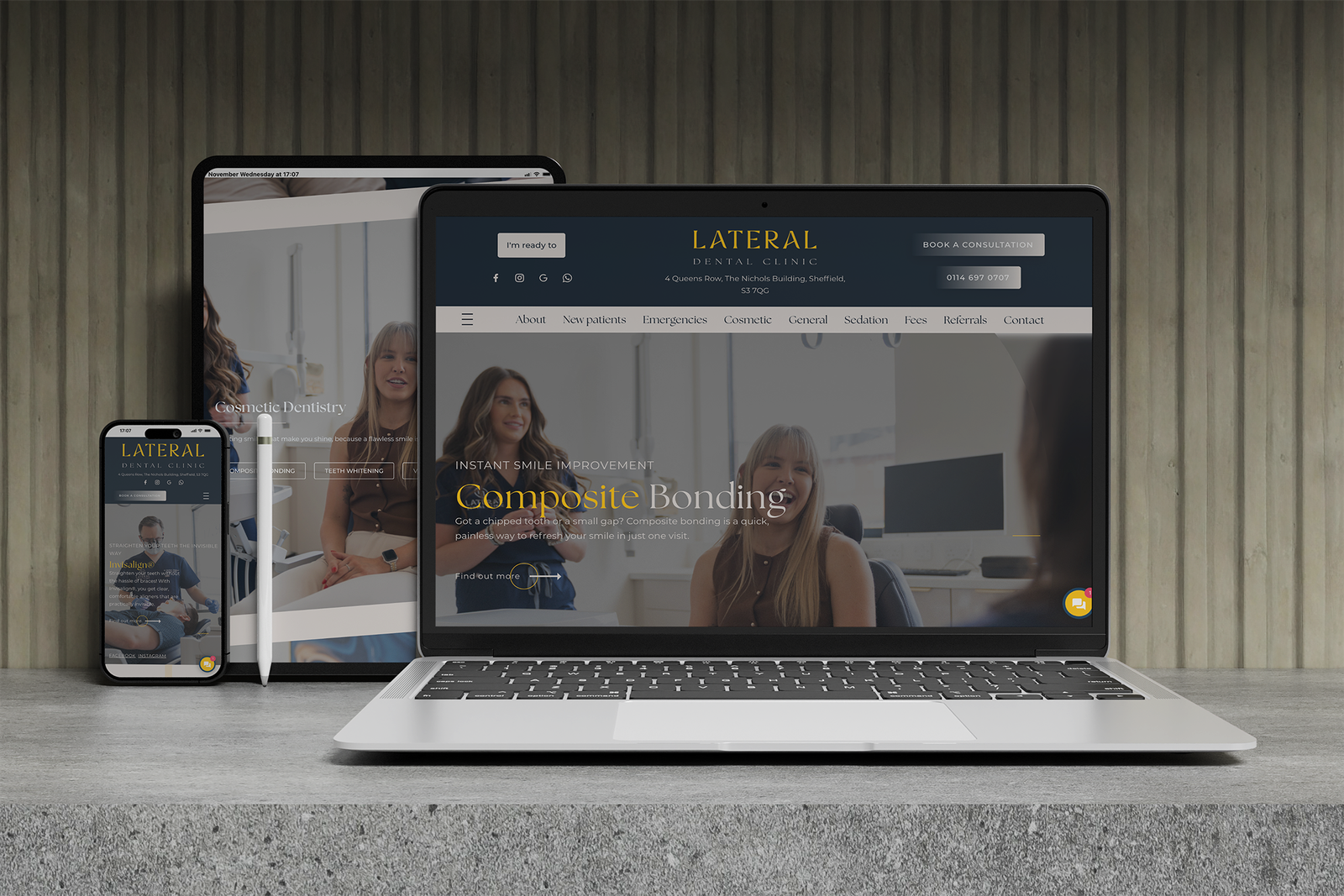 Lateral Dental branding and website mockup