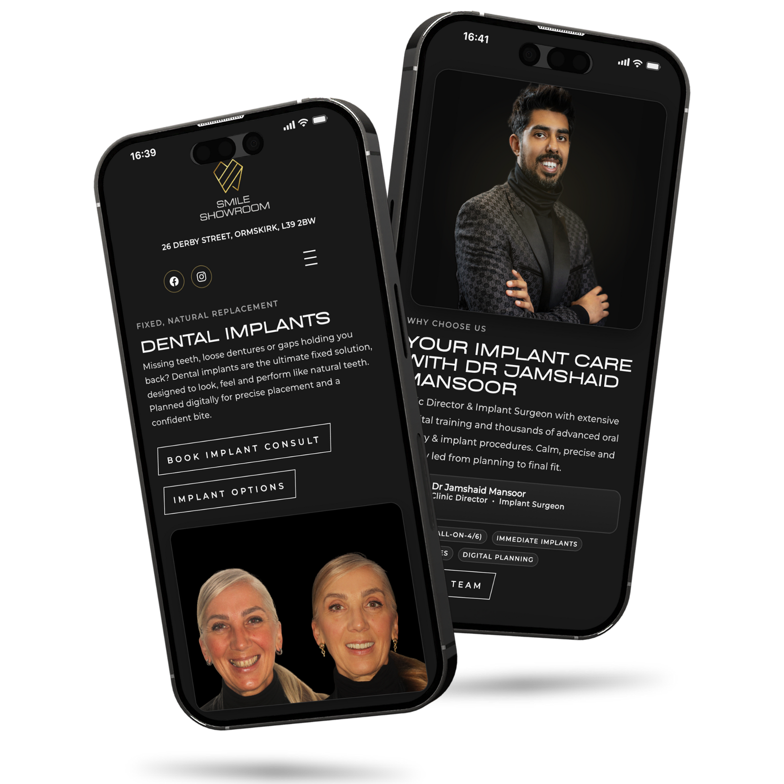 Smile Showroom mobile website mockups