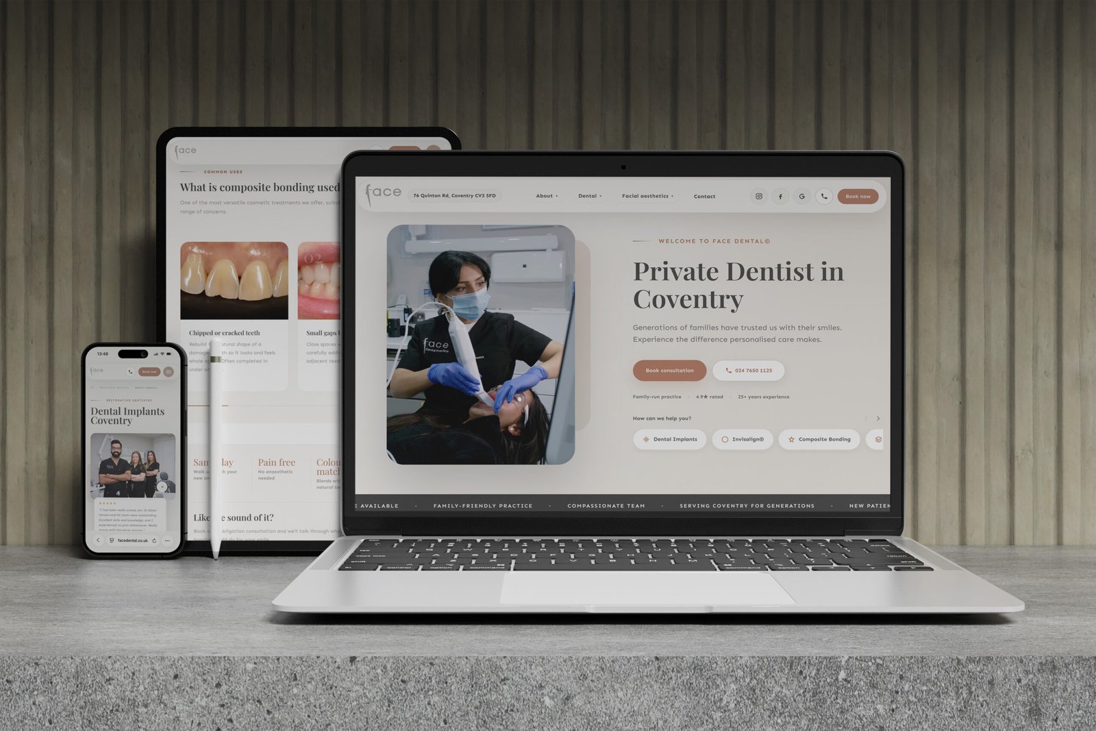 Face Dental website on desktop, tablet and mobile